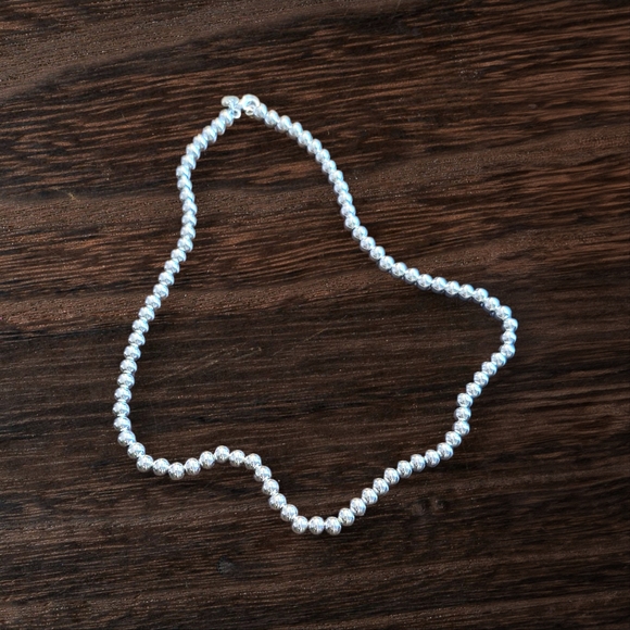 .925 Sterling Silver 6mm Beaded Necklace 19.51 Grams 20